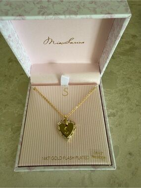 Mia Sarine 14KT Gold Flash Plated Initial S Heart Pendant Necklace 16"+2" Boxed